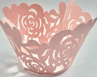 12 pcs Beautiful Coral Peach Roses & Hearts Wedding Filigree Cupcake Liners Liner Baking Cup Cupcake Wrapper Wrappers