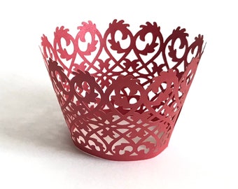 12 pcs Beautiful Red Lace Damask Wedding Cupcake Liners Liner Baking Cup Cupcake Wrapper Wrappers Black Cupcake Wrappers
