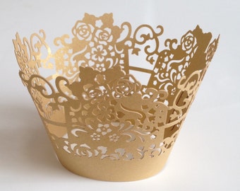 12 pcs Beautiful Gold Rose Lace Wedding Filigree Cupcake Liners Liner Baking Cup Cupcake Wrapper Wrappers
