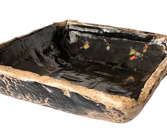 Immediate Shipment Handmade Square Rustic Black Brown Dish ~ Modern Handmade Original Pottery Square Ceramic Cylinder Handmade Square