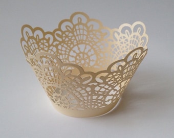 12 pcs Beautiful Cream Ivory Crochet Lace Wedding Filigree Cupcake Liners Liner Baking Cup Cupcake Wrapper Wrappers crochet doily