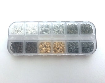 Assorted Sizes 430 pcs 8mm Gold Silver Bronze Plated Tone Gunmetal Open Jump Rings Ring Copper Plastic Case Box Jewelry Making Crafts