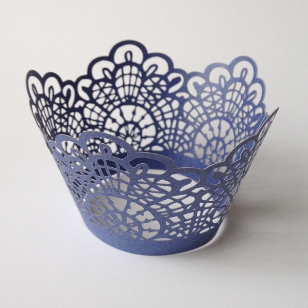 12 pcs Beautiful Navy Blue Crochet Lace Wedding Filigree Cupcake Liners Liner Baking Cup Cupcake Wrapper Wrappers crochet doily