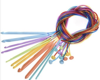 Brand New! 12 Plastic Afghan Tunisian Crochet Hooks Finish Weave Knitting Crochet Plastic Tube Stopper Hook Colorful