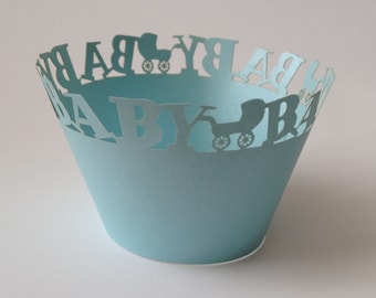 12 pcs Beautiful Baby Light Blue Carriage Lace Wedding Filigree Cupcake Liners Liner Baking Cup Cupcake Wrapper Wrappers