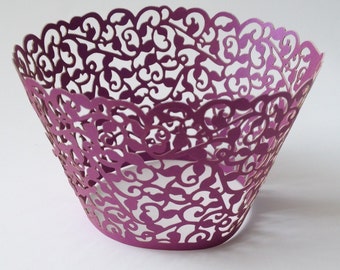 12 pcs Beautiful Purple Lace Wedding Filigree Cupcake Liners Liner Baking Cup purple Cupcake Wrapper Wrappers Purple Cupcake Classic