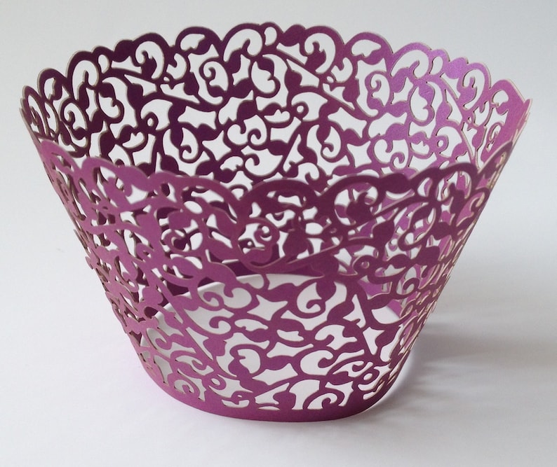 12 pcs Beautiful Purple Lace Wedding Filigree Cupcake Liners Liner Baking Cup purple Cupcake Wrapper Wrappers Purple Cupcake Classic image 1