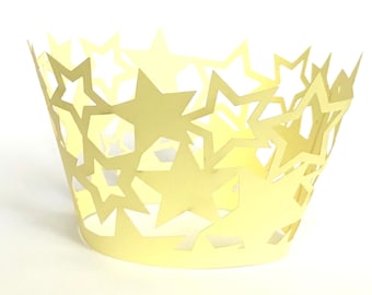 12 pcs Beautiful Yellow Star Lace Wedding Filigree Cupcake Liners Liner Baking Cup Cupcake Wrapper Wrappers