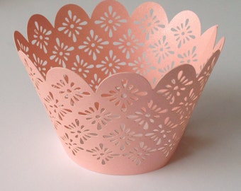 12 pcs Beautiful Pink Flower Lace Wedding Filigree Cupcake Liners Liner Baking Cup Cupcake Wrapper Wrappers crochet doily