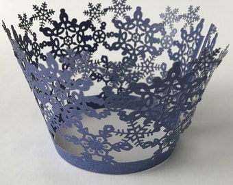 12 pcs Beautiful Royal Blue Snowflakes Lace Wedding Filigree Cupcake Liners Liner Baking Cup Cupcake Wrapper Wrappers