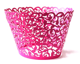 12 pcs Classic Fuchsia Pink Filigree Lace Wedding Filigree Cupcake Liners Liner Baking Cup Cupcake Wrapper Wrappers