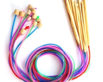 Brand New! 12 Bamboo Afghan Tunisian Crochet Hooks Finish Weave Knitting Crochet Plastic Tube Stopper Hook Colorful