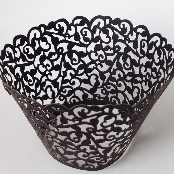 12 pcs Beautiful Classic Black Lace Wedding Filigree Cupcake Liners Liner Baking Cup Cupcake Wrapper Wrappers