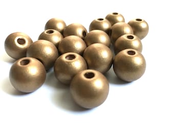 20 pcs 24mm Bronze Gold Wood Beads Bead Jewelry Making Wooden Macrame Round 5g