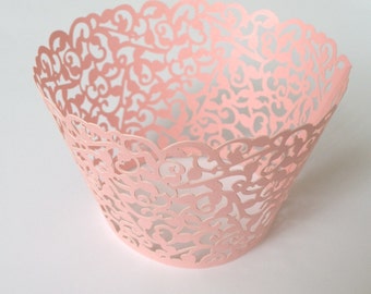 12 pcs Classic Pink Filigree Lace Wedding Filigree Cupcake Liners Liner Baking Cup Cupcake Wrapper Wrappers