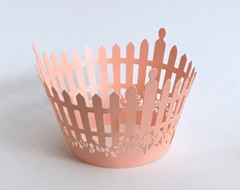 Beautiful Peach Coral Picket Fence Lace Wedding Filigree Cupcake Liners Pink Liner Baking Cup Cupcake Wrapper Wrappers
