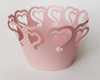 12 pcs Beautiful Pink Heart Lace Wedding Filigree Cupcake Liners Liner Baking Cup Cupcake Wrapper Wrappers