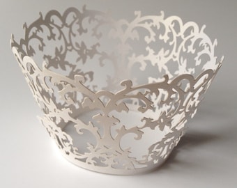 Beautiful White Full Damask Lace Wedding Filigree Cupcake Liners Liner Baking Cup Cupcake Wrapper Wrappers
