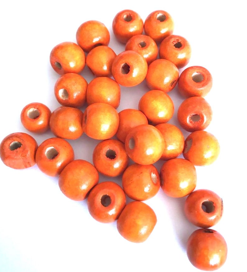 100 pcs Half Drilled Orange Wood Beads Round 16mm Bead Jewelry Making Wooden Tool 4h