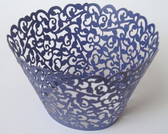 12 pcs Beautiful Royal Blue Classic Lace Wedding Filigree Cupcake Liners Liner Baking Cup Cupcake Wrapper Wrappers