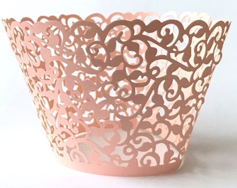 12 pcs Beautiful Classic Peach Coral Lace Wedding Filigree Cupcake Liners Liner Baking Cup Cupcake Wrapper Wrappers