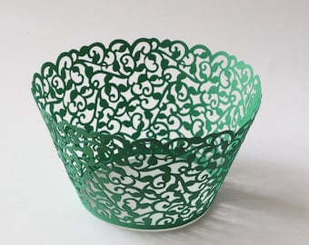 Beautiful Green Classic Lace Wedding Filigree Cupcake Liners Liner Baking Cup Cupcake Wrapper Wrappers