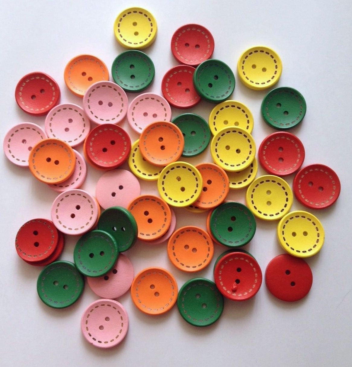 New 50 Pcs 30mm 1 1/8" Colorful Wooden Children Buttons Sewing Button ...