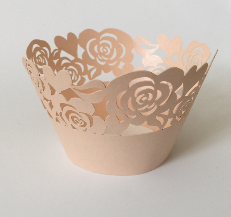 12 pcs Beautiful Rose Gold Garden of Roses Wedding Filigree Cupcake Liners Liner Baking Cup Cupcake Wrapper Wrappers