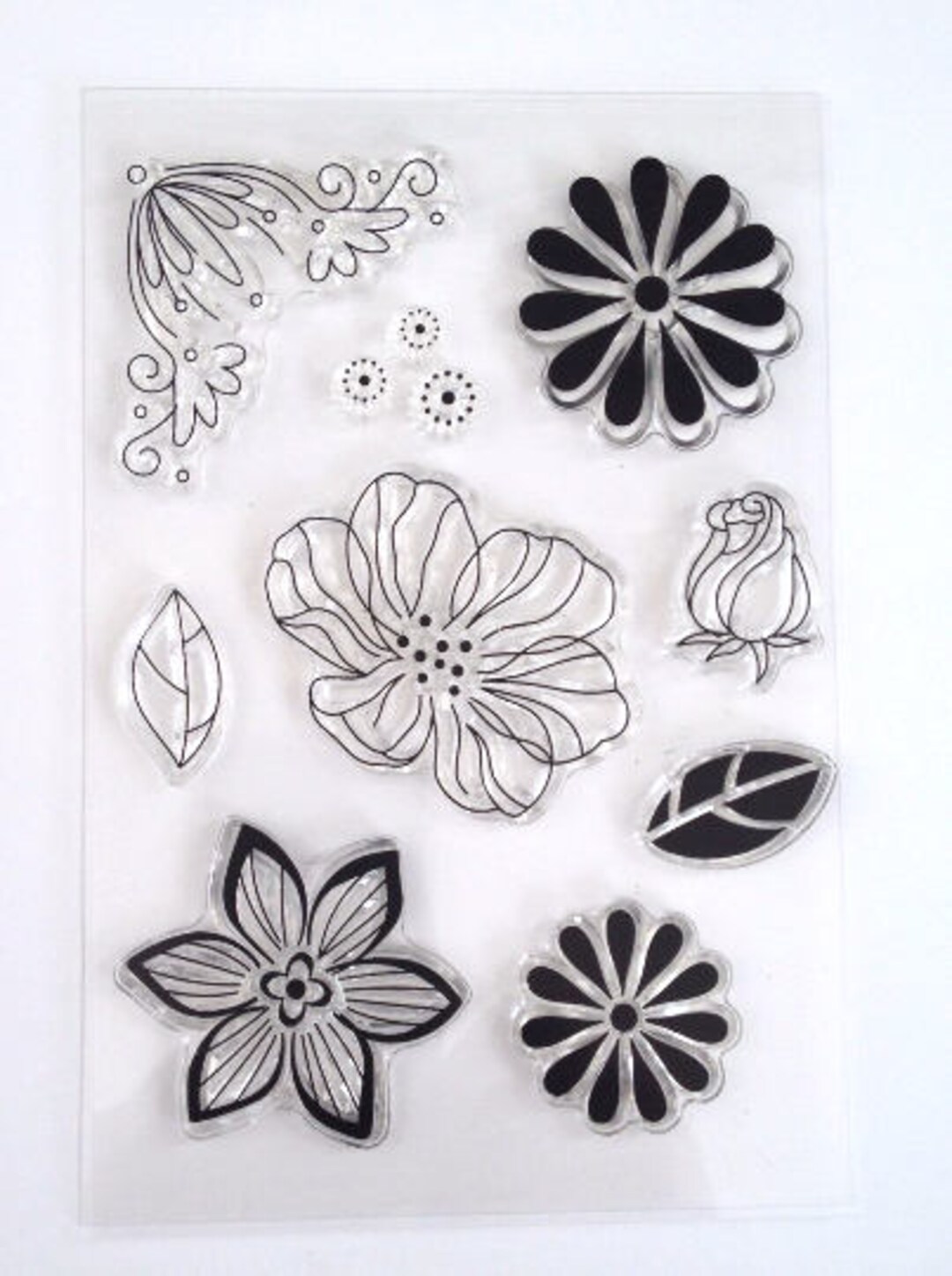 9 Pieces Flower Rose Leaf Set Clear Silicone Acrylic Rubber Stamp ...