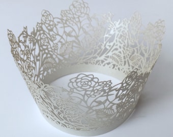 12 pcs Beautiful Silver Gray Lace Rose Design Lace Wedding Filigree Cupcake Liners Liner Baking Cup Cupcake Wrapper Wrappers