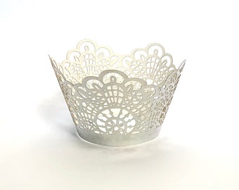 12 pcs Beautiful Shiny Metallic Silver Crochet Lace Wedding Filigree Cupcake Liners Liner Baking Cup Cupcake Wrapper Wrappers crochet doily