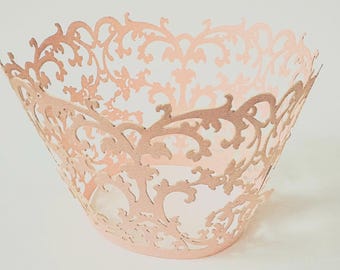 Beautiful Peach Coral Full Damask Lace Wedding Filigree Cupcake Liners Liner Baking Cup Cupcake Wrapper Wrappers