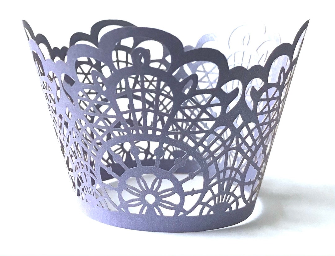 Violet Wrapper 12 Pcs Beautiful Purple Violet Crochet Lace Wedding Filigree Cupcake ...