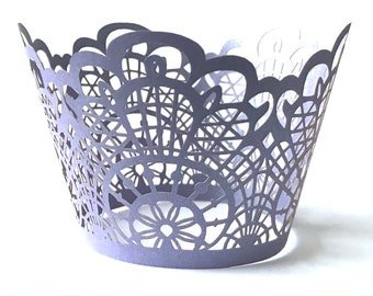 12 pcs Beautiful Purple Violet Crochet Lace Wedding Filigree Cupcake Liners Liner Baking Cup Cupcake Wrapper Wrappers crochet doily Purple