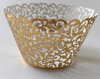 12 pcs Beautiful Metallic Gold Classic Filigree Lace Cupcake Liners Liner Baking Cup Cupcake Wrapper Wrappers Shiny