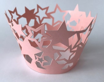 12 pcs Beautiful Baby Pink Star Lace Wedding Filigree Cupcake Liners Liner Baking Cup Cupcake Wrapper Wrappers