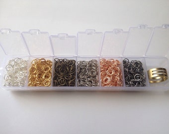 New Assorted 1200 pcs 6mm Gold Silver Bronze Gunmetal Plated Cut Open Jump Rings Plastic Case Box Jewelry Making Supplies Crafts tools case