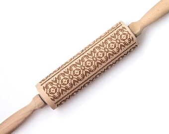 Snowflake Rolling Pin Wooden Engraved Embossed Cookies Baking Fondant Fair Isle