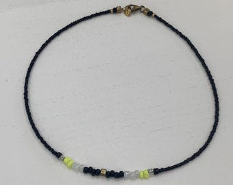 Women’s Black with Canary Yellow and Snowy White Beaded Necklace