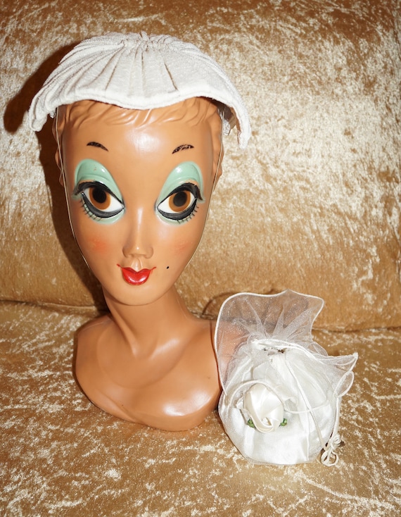 Rare Mid century WW II Prom Vintage 1930/'s-1940/'s Summer Hat* Cream Lace /& Silk Roses Party Wedding Very Unusual Retro