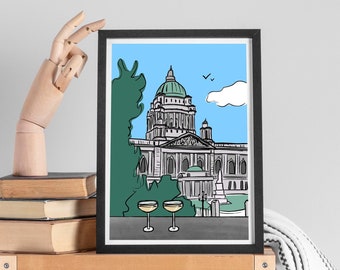 Belfast City Hall, Art Print, Cafe Parisien, Northern Ireland, Wedding Ceremony, Anniversary Gift, Belfast Wall Art