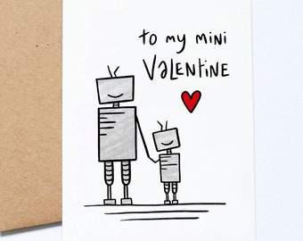 Valentines Card For Kids, Little Valentine, Cute Robot Card, From Daddy or Mummy, Custom Name, Mini Me