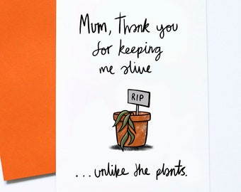 Tarjeta divertida del Día de la Madre, Asesino de plantas, Mamá de plantas, Gracias por mantenerme vivo, Tarjeta descarada para mamá