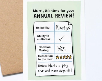 Heartfelt Mother's Day Card, Five Star Mum, Great Job, Annual Review Joke, Working Mother, Mum Appreciation