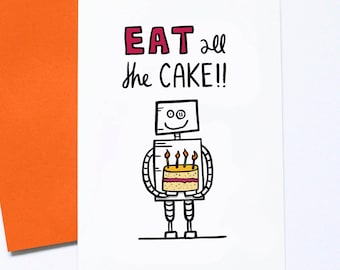 Tarjeta De Cumpleaños De Pastel, Celebración De Cumpleaños, Lindo Pastel De Cumpleaños, Robot Divertido, Saludo De Fiesta De Cumpleaños, Fiesta De Cumpleaños, Cake Smash, Amante De La Comida