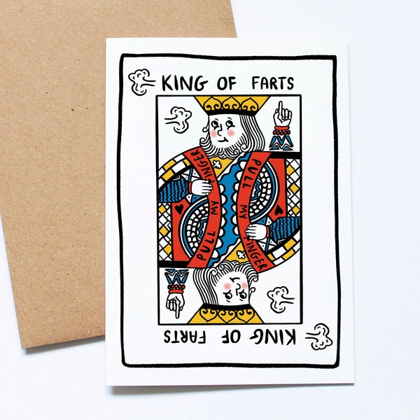 König der Fürze, Spielkarten, lustige Geburtstagskarte, für Papa, für Mann, für ihn, ziehen meinen Finger, furzen Wortspiele