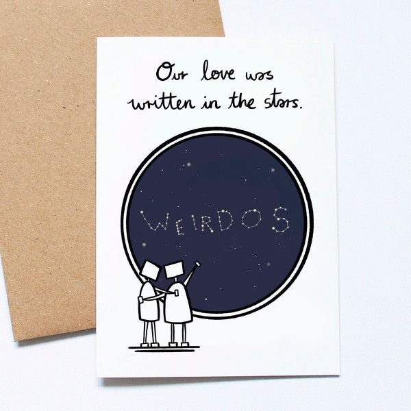 Funny Anniversary Card, Romantic Love Card, Wedding Card, Written In The Stars, Star Gazing, Weird Couple