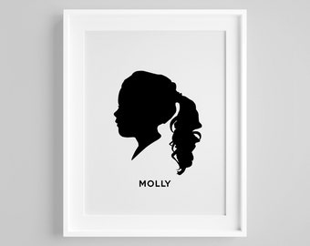 Custom Silhouette Portrait, Digital Download, Printable Profile Art, Kid Portrait, Mother's Day Gift, Present For Mum, Digital File