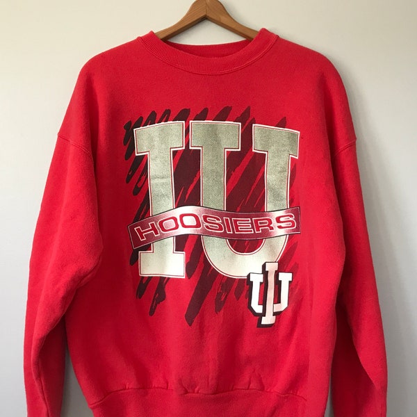 Vintage 90s Indiana HOOSIERS Basketball Crewneck Sweatshirt Crest Logo IU University XL