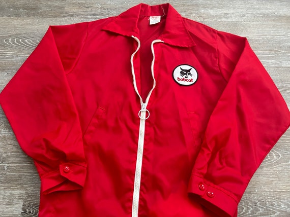 Vtg 70s Cap'n Jac Windbreaker Jacket Red Full Zip BOBCAT